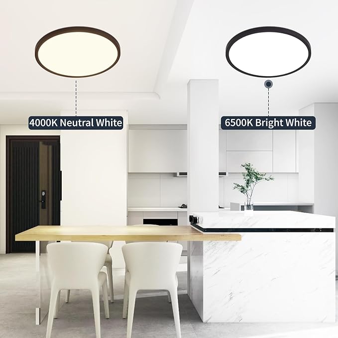 9 Inch Flush Mount Ceiling Light, 5 Color Adjustable Slim 18W 1800LM 2700K-6500K Wired LED Fixture, Modern Low Profile LED Ceiling Lamp for Hallways, Kitchen, Bedroom, Closets, Bathroom, Round, Black