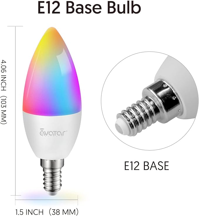 6 Pack E12 Smart Bulbs, Alexa WiFi Candelabra Smart Light Bulbs 5W 2700K-6500K Color Changing Dimmable RGBCW, Music Timer Ceiling Fan Smart B11 Candle Base Small LED Light Bulb, 2.4GHz WiFi