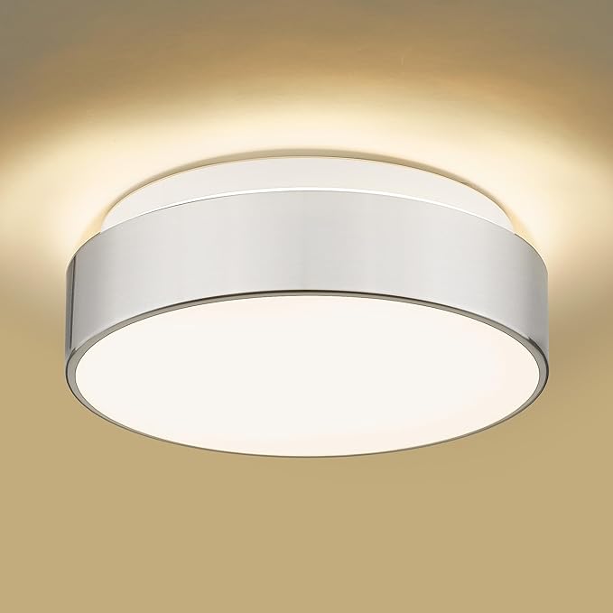 AUTELO 12" Flush Mount Ceiling Light Fixture, Frosted Glass Shade 2-Light Close to Ceiling Light Fixture in Brushed Nickel Finish, for Living Room Hallway Bedroom C3312 ST