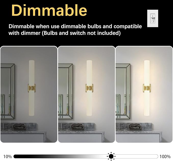 Gold Wall Sconces Set of Two, Bathroom Sconces with Frosted Glass Shade, Modern Vanity Sconces Lighting over Mirror, Wall Light Fixtures for Living Room Bedroom Hallway (Bulbs Not Included)
