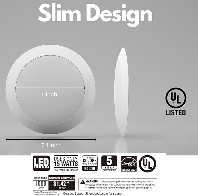 7.5 Inch Disc Light - 6 Pack I Dimmable Flush Mount Ceiling Light Fixtures | 5CCT LED Lights for Bedroom | 2700K/3000K/3500K/4000K/5000K I ETL & UL Certified