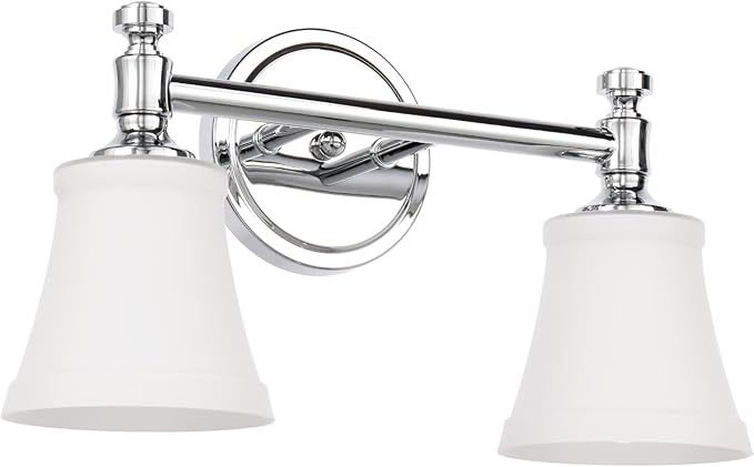 Bathroom Vanity Light Fixtures, Traditional Chrome 2 Lights Wall Sconce Lighting with Opal Glass Shade, Porch Wall Mount Light Fixture for Bathroom, Mirror Cabinets Hallway Stairs