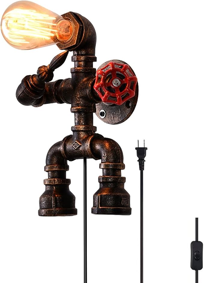 Industrial Plug in Wall Light E26 Base Edison Wire Retro Style Vintage Wall Lights with 5.9Ft Adjustable Plug in Cord Rustic Wall Sconce Fixture for Headboard Bedroom Porch - Robot
