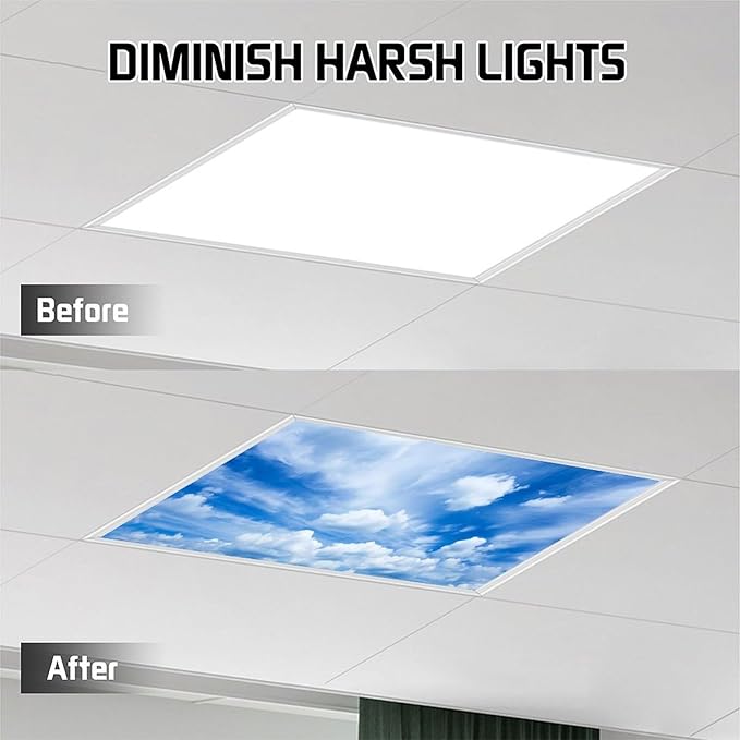2 Pack Fluorescent Light Cover for Ceiling, Blue Sky Magnetic Cover, Classroom Supplies for School, Home Office