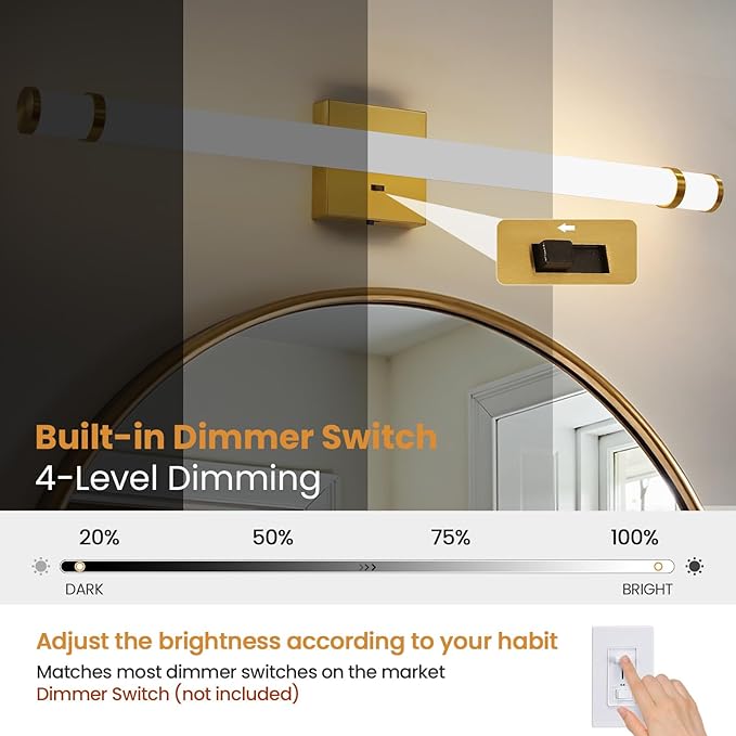 LED Modern Bathroom Light Fixtures Over Mirror - 31 Inch Gold Vanity Lights for Bathroom with Acrylic Shade 19W Dimmable 5CCT Bathroom Sconces Wall Lighting(Built-in Dimmer)