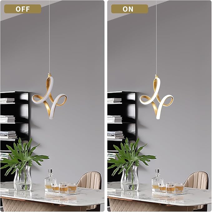 Modern Led Pendant Light 5500K Cold White Kitchen Island Pendant Light Fixtures Adjustable Height Led Pendant Lamp for Kitchen Island Dining Room Hanging Light, 1 Pack (Gold)