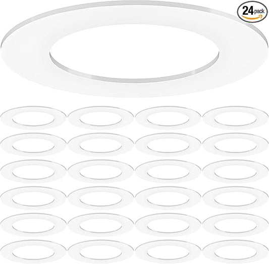 Sunco 24 Pack Goof Rings for 4 Inch Recessed Lights White Can Light Goof Trim Ring, Outer Diameter 6.7-inch, Inner Diameter 4.25-inch, Durable Plastic Design, Matte Finish, Flush Mount.