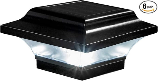 Classy Caps Imperial Solar Post Cap - Black SLO82B – Fits 2"x2",2.25"x2.25",and 2.5"x2.5" Post Sizes,High-Performance Solar LED,Durable Cast Aluminum Construction,Warm & Cool Light Modes,(Pack of 6)