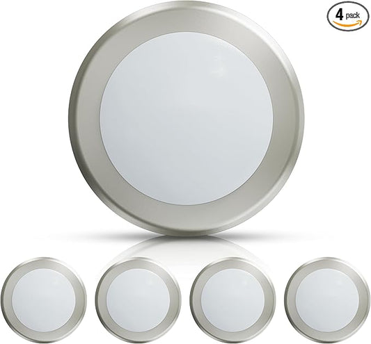 ECOELER 6 Inch LED Low Profile Surface Mount Disk Light, Aluminum Baffle Brushed Nickel Trim,16.5W 1000lm, 5000K Daylight, Suitable for J-Box or Recessed Can, ETL Listed, 4 Pack
