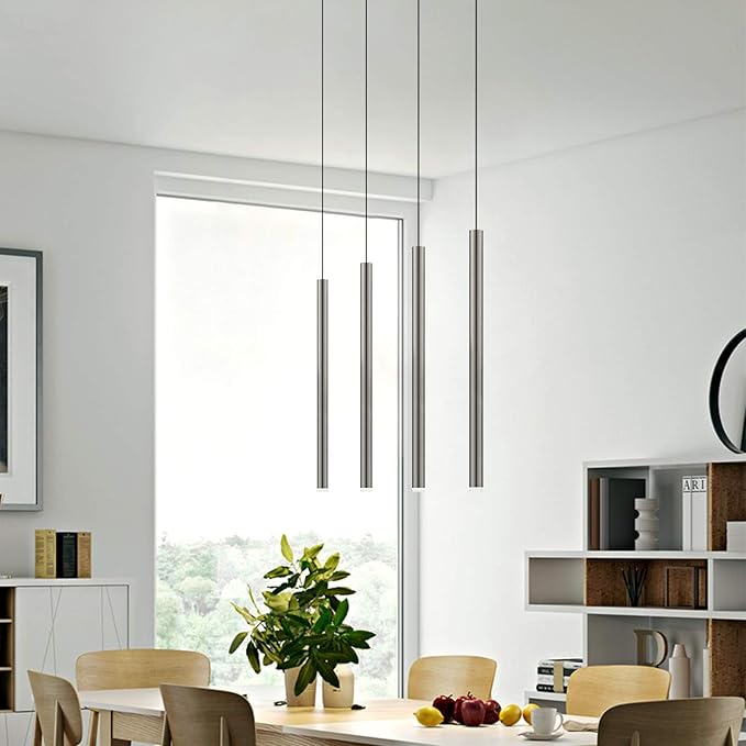 CANALIS 4 Mini Pendant Lighting Nickel - LED Hanging Light Fixture for Kitchen Island, Bar, Foyer - Cluster Pendants - Dimmable, Adjustable Wire, Lamp Bulb Included