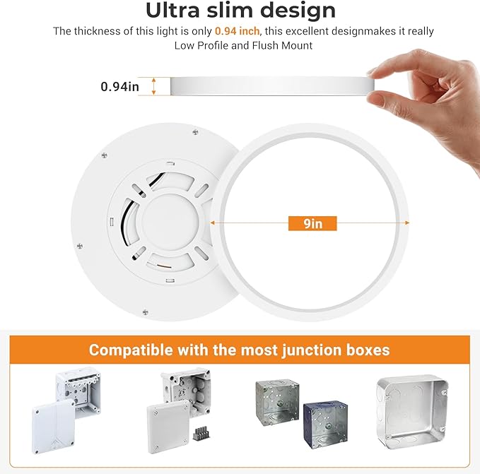 slochi 3Pack LED Flush Mount Ceiling Light Fixture, 9 Inch Light Fixture, 3000K-4000K-6500K Round Flat Bedroom Lights, Closet Round Surface for Bathroom Laundry Bedroom Hallway