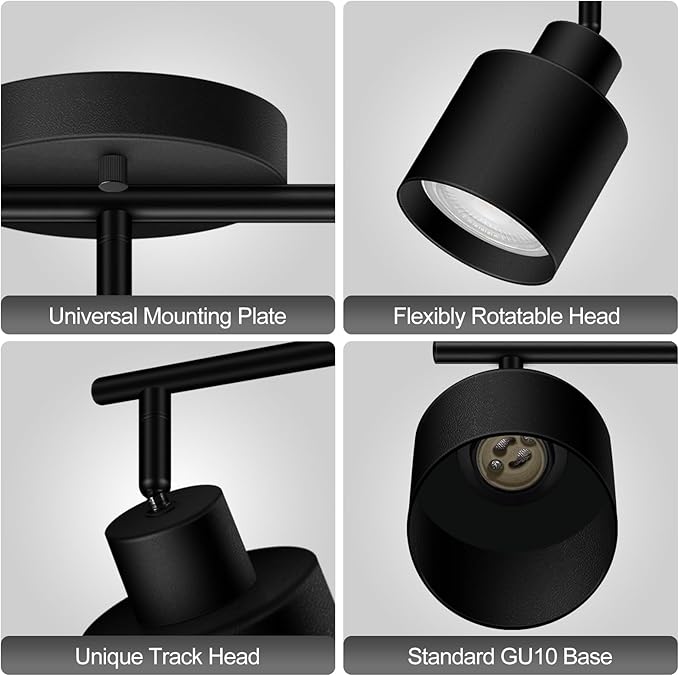 BoostArea 3-Light Led Track Lighting,Black Ceiling Lighting Fixtures,Wall Sconces Ceiling Spotlight with Foldable Light Arms for Kitchen, Closet, Bedroom,GU10 Socket, Bulbs Not Included