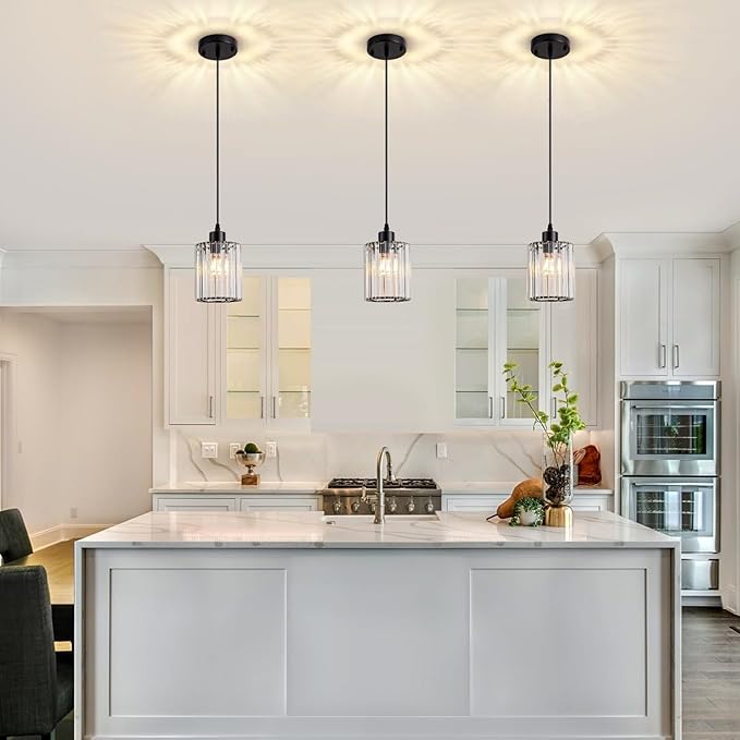 Black Pendant Lighting 2 Pack Modern Crystal Mini Chandeliers Vintage Rustic Farmhouse Pendant Lights for Kitchen Island Dining Room Bedroom