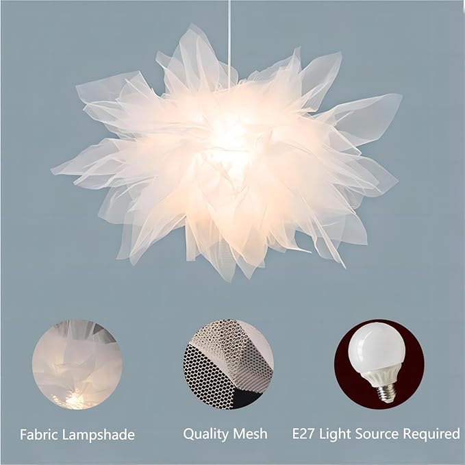17.7 Inch Stacked Tulle Pendant Light, Modern Style Fabric Hanging Light, Pendant Lamp for DiningRoom, Living Room, Bedroom, Study, Hallway - White