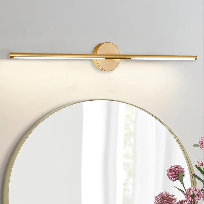 Gold Bathroom Light Fixtures Over Mirror 43 Inch, 33W 360° Rotatable Dimmable 4000K Led Brass Vanity Light Bar, Brushed Gold Bathroom Vanity Lights Above Mirror