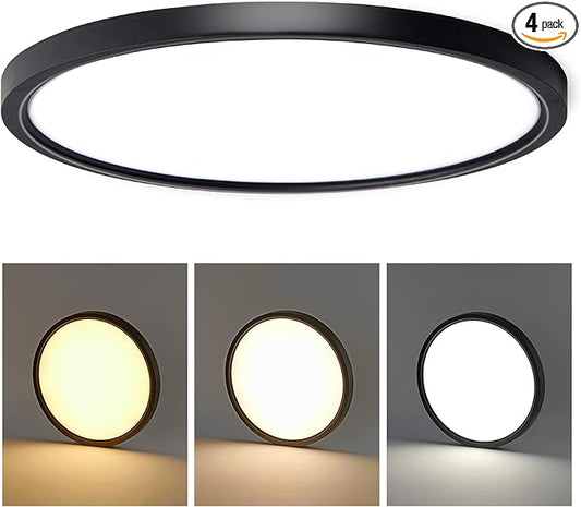 CycevSun 15.8 Inch Black Flush Mount Ceiling Light, Dimmable & 3 Color Temp Selectable, 24W, Large Low Profile, ETL