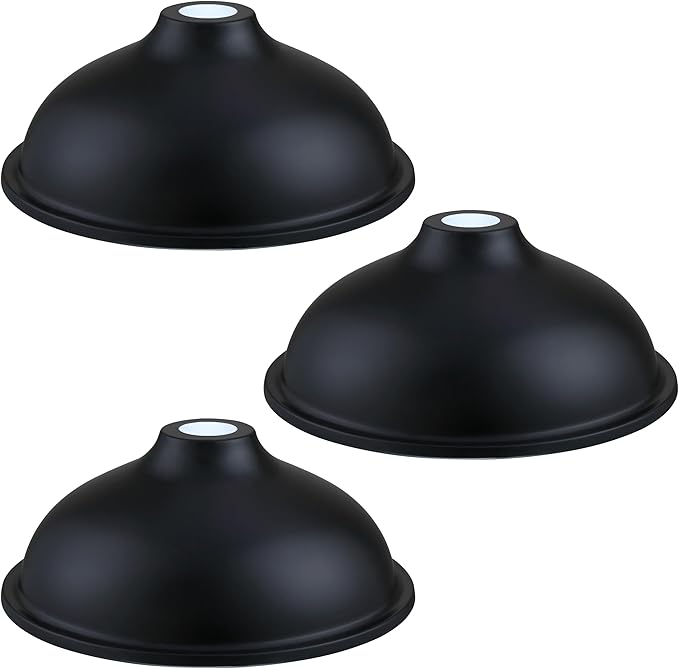 Doraimi Lighting 12" Metal Drum Replacement Shades,1.6" Fitter Opening for Threaded Medium E26 Base Socket,H5.9*D12 Black Finish 3 Pack