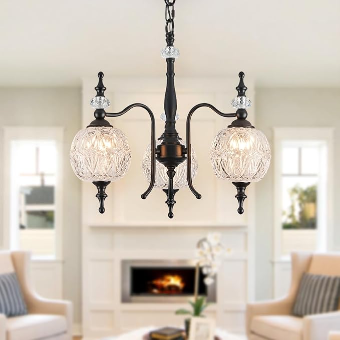3-Light Black Pendant Light Fixtures, Modern Chandeliers for Kitchen Island Antique Kitchen Island Pendant Light for Farmhouse Living Room Bedroom Hotel