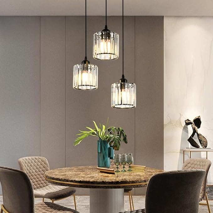 Rechargeable Wireless Battery Operated Pendant Light with Bulb & Remote, Battery Powered Pendant Lamp Cordless Crystal Glass Chandelier Ceiling Hanging Lighting for Kitchen Island Dining Table Bedroom