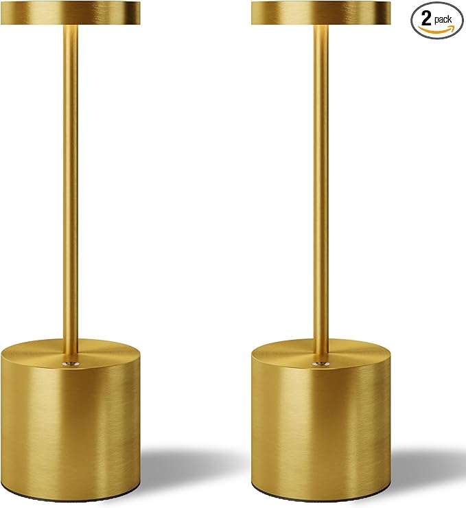 TBBGA LED Cordless Table Lamps Set of 2,5000 mAh Rechargeable Table lamp,3 Color Stepless Dimming Portable Outdoor Table Lamp,Table Light for Party/Restaurant/Cafe/Patio.(Gold)