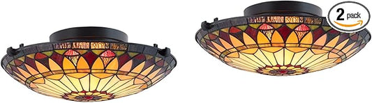 Kira Home Mateo 16" 2-Light Tiffany Glass Flush Mount Ceiling Light, Black Finish, Pack of 2