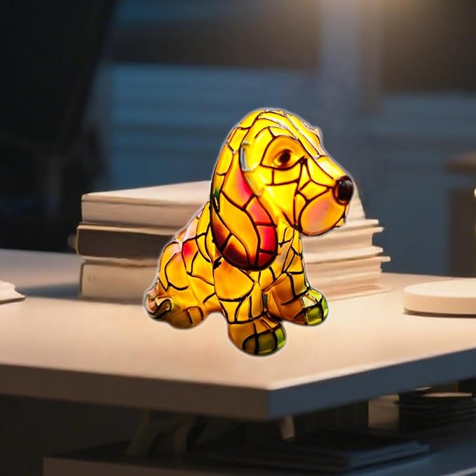 Neioaas Basset Hound Lamps - Retro Dogs Stained Resin Tabletop Night Light, Dog Series Art Night Light, 3D Cute Pet Dogs Themed Lamp LED Table Lamps, Fun Gift for Dog Lovers