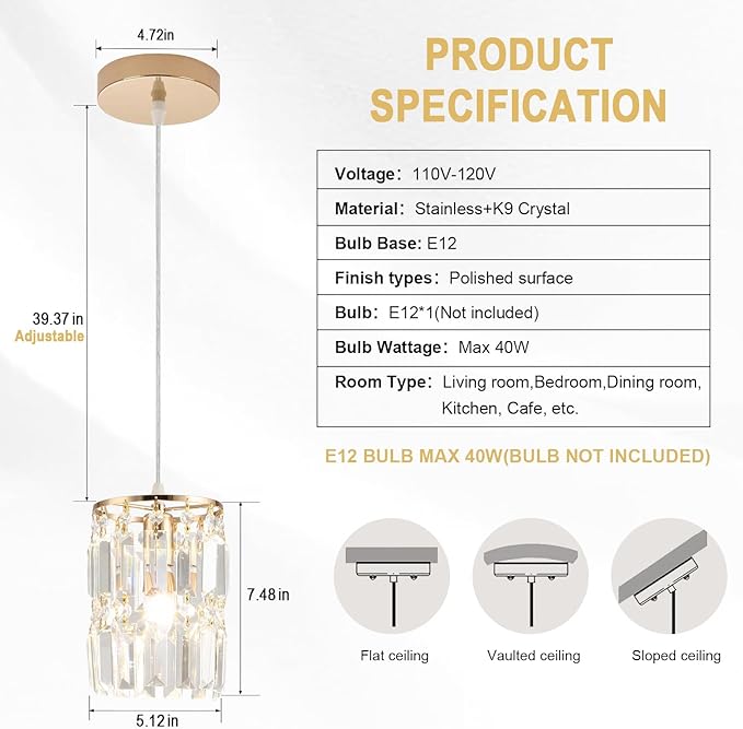Rose Gold Pendant Lighting Modern Pendant Light, Mini Island Lights for Kitchen, Adjustable Pendant Lights for Kitchen Island Dinning Room Bedroom (1 Pack)