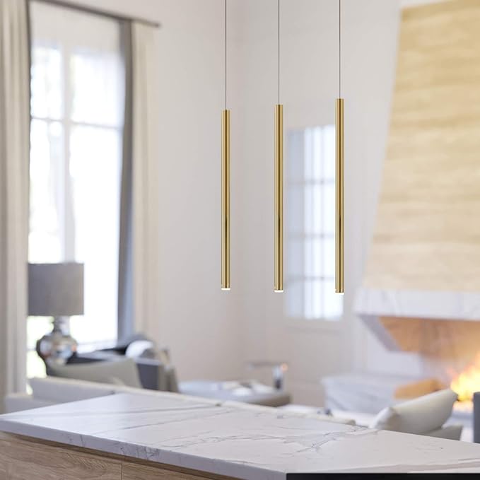 CANALIS 3 Mini Pendant Lighting Brass - LED Hanging Light Fixture for Kitchen Island, Bar, Foyer - Cluster Pendants - Dimmable, Adjustable Wire, Lamp Bulb Included