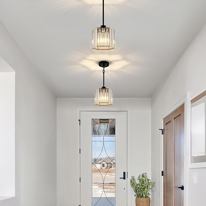 XSDeTu Black Pendant Lights Kitchen Island 2 Pack, Modern Crystal Chandeliers, Mini Hexagonal Pendant Light Fixture, Adjustable Hanging Ceiling Light for Kitchen Island Dinning Room Sink Bedroom
