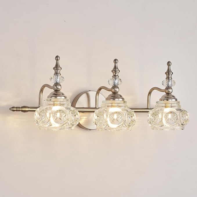 Brushed Nickel Bathroom Vanity Light Fixtures Modern 3-Light Vanity Lights Bathroom Lighting Fixtures Vintage Wall Sconces Light Living Room Vanity Lighting Fixtures Over Mirror