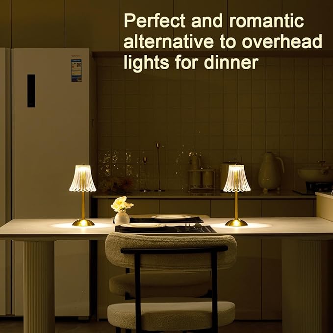 HEQET Cordless Table Lamps for Home,Table,Dining Room, Gold Rechargeable Lamps, USB Charge 12'' Tall LED Brass Portable Outdoor Indoor Table Lamp with Built-in Dimmer (Pack2 Gold Flower Lamp)