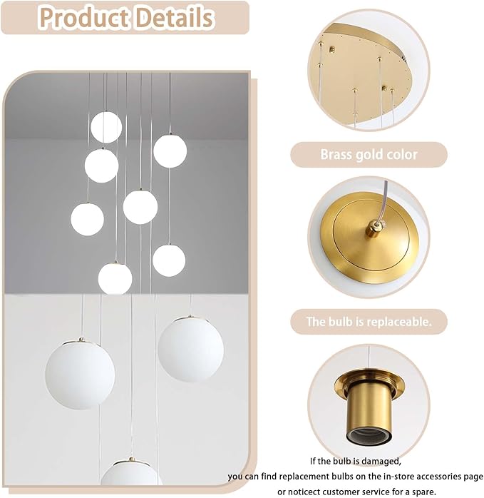 ykolupty 3-Light White Globe Glass Pendant Light Modern Gold Chandelier White Glass Pendant Chandelier for Dining Room Kitchen Island Foyer Hallway