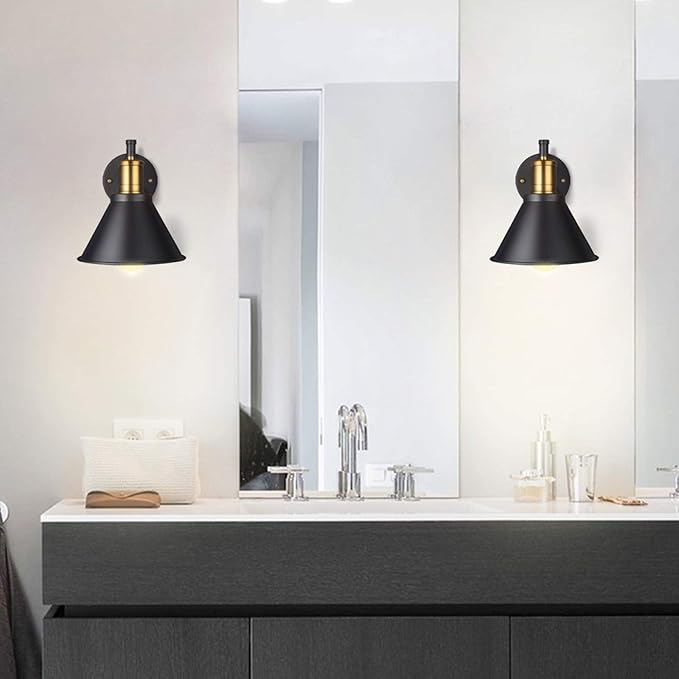 Wall Lamps, Swing Arm Wall Lamp Wall Sconce 2-Pack Plug in Cord with Switch,Vintage Barn Wall Light Bronze Black Lamp Lobby, Hallway, Kitchen, Dining Room, Restaurant, Café