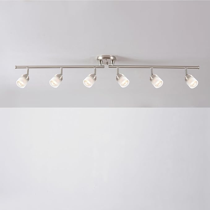 Globe Electric 59865 Spence 6-Light Foldable Track Lighting, Brushed Nickel, Frosted Glass Shades
