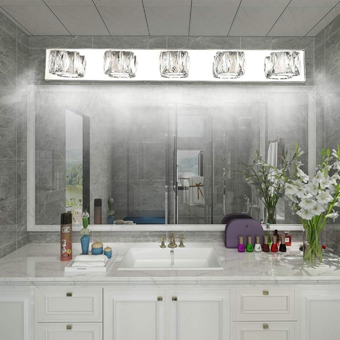 Aipsun 5 Lights Crystal Vanity Lights Modern LED Vanity Lights for Bathroom Vanity Lighting Fixtures Modern Bathroom Wall Light