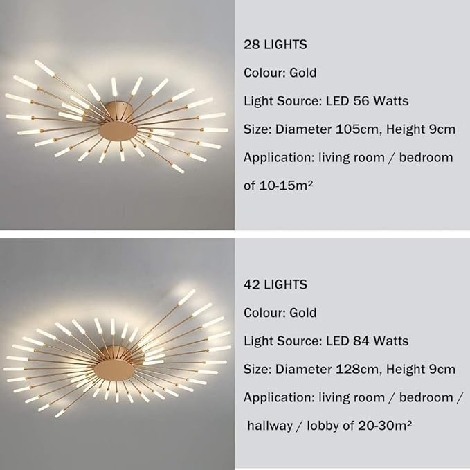 JAYMP 50.4" Ceiling Light Modern Flower Shape Ceiling Lamp for Living Room Dining Room Flush Mount Metal Acrylic Sputnik Firework Petal LED Lighting Fixture (Matte Gold, 42 Lights)