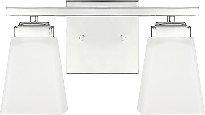 HomePlace Lighting 114421PN-334 Baxley Modern Soft White Glass Bathroom Vanity Wall Light, 2-Light 200 Total Watts, 7" H x 13" W, Polished Nickel