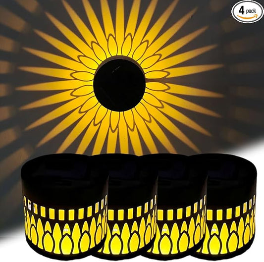 Decorative Solar Mandala Lights, Metal Solar Powered Outdoor Wall Lights Solar Powered Deck Step Stair Light, Waterproof Mandalas Fence Light for Garden Yard Backyard Post Patio Decor (4, Sunflower)