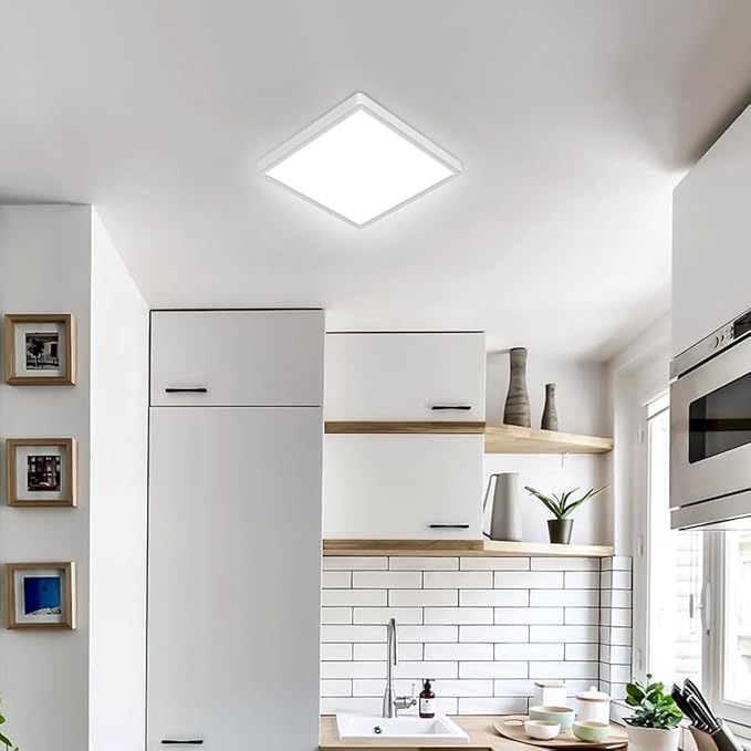 12 inch Dimmable LED Flush Mount Ceiling Light with Remote, 24W Full CCT Brightness Adjustable Square LED Ceiling Light, Slim Flat Panel Lighting Fixture for Bedroom, Living Room, Bathroom