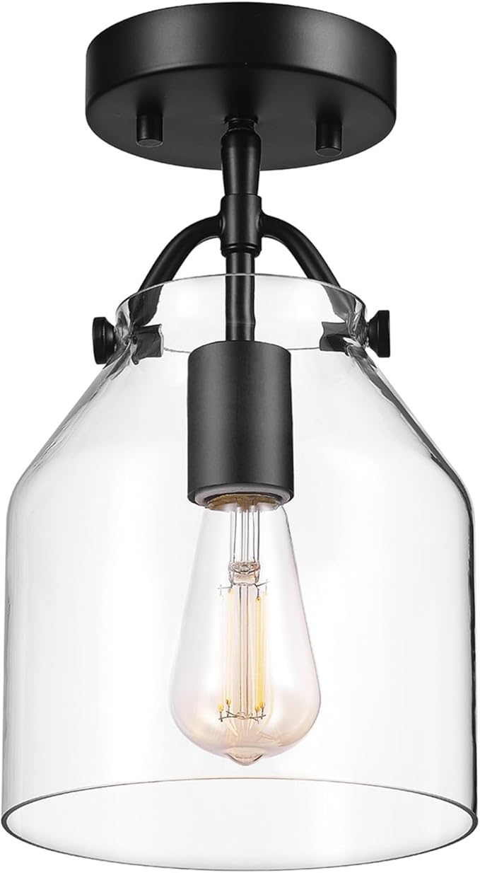 GLOBE Electric 66000080 1-Light Flush Mount Ceiling Light, Matte Black, Angular Glass Shade, Bedroom Lighting Fixtures Ceiling, Dining Room Fixture, Modern Farmhouse, Lighting for Hallway