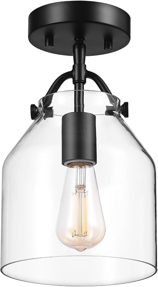 GLOBE Electric 66000080 1-Light Flush Mount Ceiling Light, Matte Black, Angular Glass Shade, Bedroom Lighting Fixtures Ceiling, Dining Room Fixture, Modern Farmhouse, Lighting for Hallway