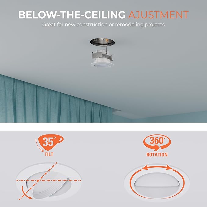 HALO RA 4 inch LED Recessed Light Trim with Adjustable Gimbal, Selectable Lumens and Selectable Color Temperature, Dim-to-Warm Feature, Damp Location Rated RA4LS9FSD2W1EWH