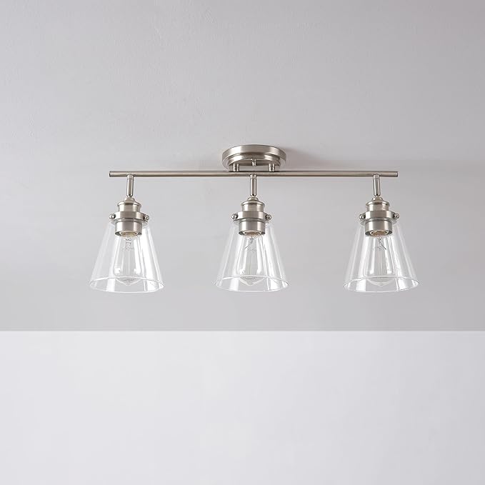 Globe Electric 59628 Jackson 3-Light Track Lighting, Brushed Nickel, Clear Glass Shades, Silver, Bulb Not Included