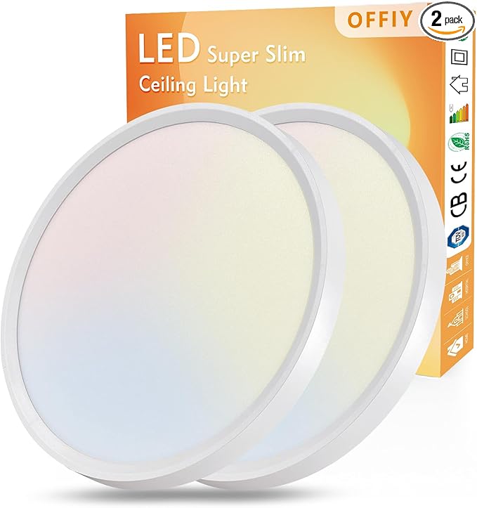 2PK 15.8 Inch Led Ceiling Light Flush Mount, 32W, 3480LM, 3000K/4000K/6000K CCT Selectable Super Slim LED Ceiling Light, Close to Ceiling Round Flat Panel Light for Hallway, Bedroom,Kitchen ect