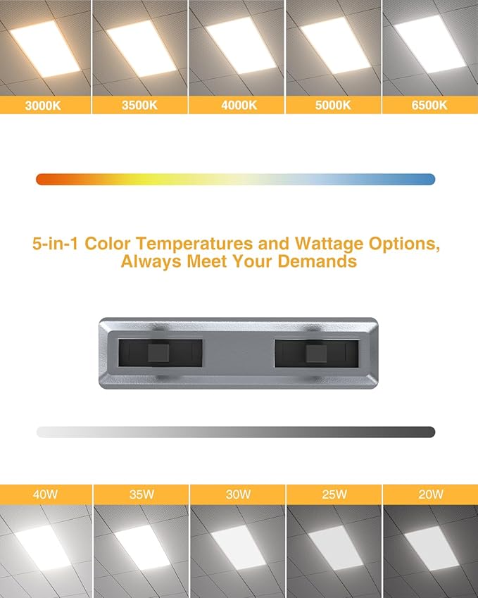1x4 LED Flat Panel Light, Drop Ceiling Lights Fixture, Selectable Features, 20W/25W/30W/35W/40W, 3000K/3500K/4000K/5000K/6500K, Dimmable (0-10V), for Office Kitchen, ETL Listed (1x4FT-4Pack)