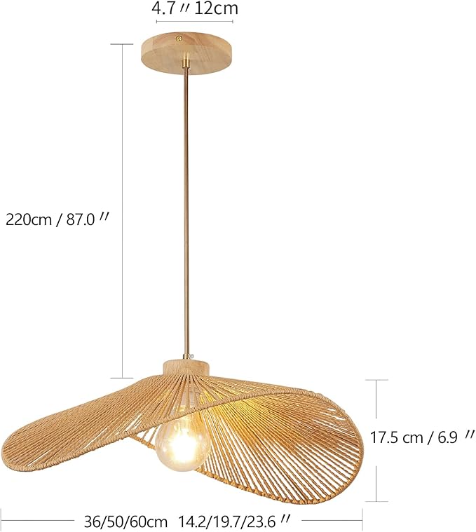 Rattan Hanging Lamp Boho Pendant Light Fixture Modern Style Hanging Light Bohia Natural Bamboo Handmade Hanging Lighting Set of 3