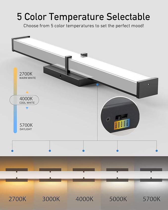 Modern Bathroom Light Fixtures Over Mirror, 32 Inch Dimmable Vanity Lights for Bathroom, 36W 3200 Lumen 5CCT LED Vanity Light Bar, Matte Black Vanity Lighting Fixtures with ETL Certified