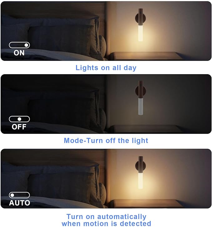 LANDGOO LED Motion Sensor Lights, Set of 2 Battery Operated Stick on Wall Sconces, Rechargeable Lighting for Hallway Stairway, Magnetic 360° Rotation for Indoor Lamps (Black Walnut Wood 2PCS)