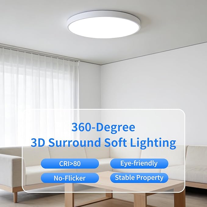 6PK 12 inch LED Flush Mount Ceiling Light Fixture,24W Super Slim LED Ceiling Light 2400LM,3000K/4000K/6000K CCT Selectable,Close to Ceiling Round Flat Panel Light for Bedroom,Kitchen,Hallway