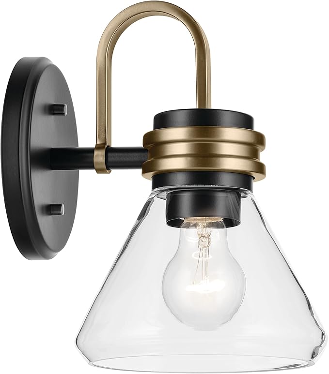 Kichler Farum 7.25" 1-Light Wall Sconce Bathroom Vanity Light Fixture with Clear Glass in Black for Fireplace, Kitchen, Bedroom, Hallway, or Vanity (7.25" W x 9.5" H) 55153BKCLR